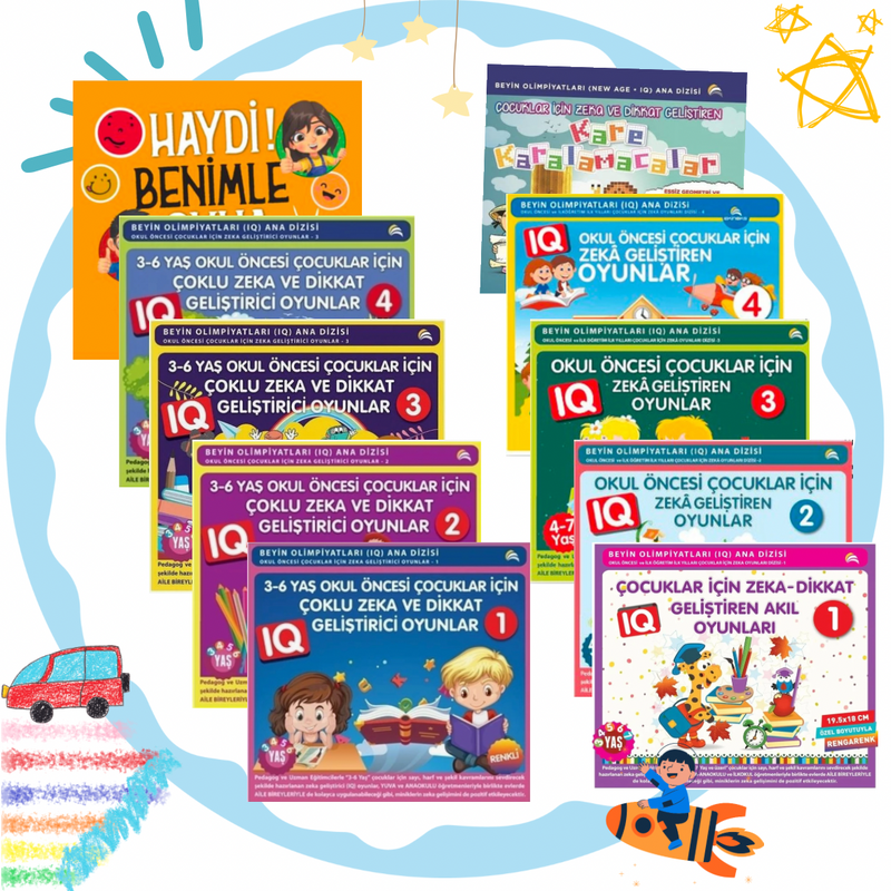 3-4-5-6-7 Yaş ve Üzeri Çocuklar İçin Zeka ve Dikkat Geliştiren Rengarenk Akıl Oyunları (10 Kitap)