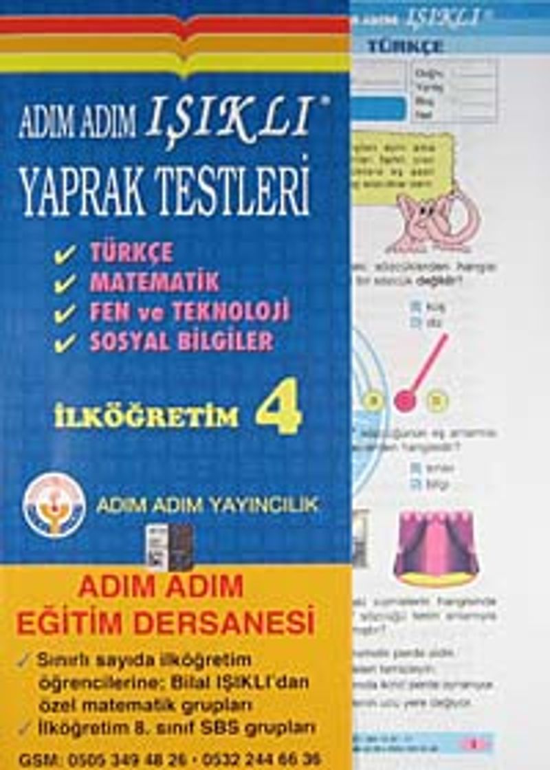 Adım Adım Işıklı Yaprak Testleri İlköğretim 4  Türkçe - Matamatik - Fen ve Teknoloji - Sosyal Bilgiler