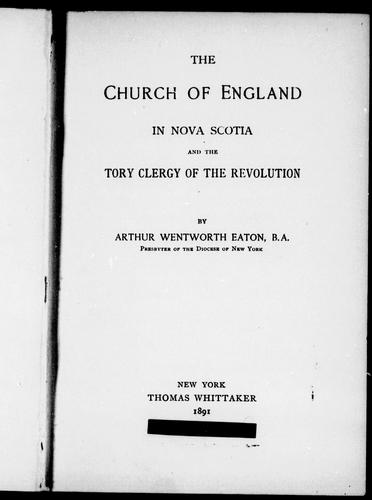 The Church of England in Nova Scotia and the Tory clergy of the revolution